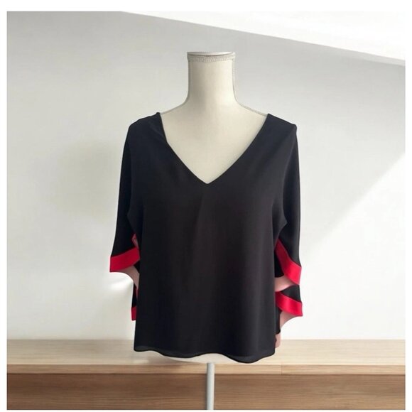 BCBGMAXAZRIA Black Red Batwing Top Size Medium - Picture 1 of 6